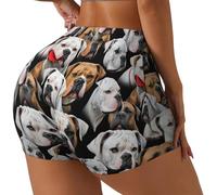American Bulldog Head Print Flexible Elastique Confortable Gym Shorts Taille Haute Contour Exercice Course, Noir , S