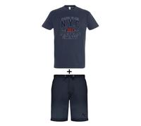 AMERICAN COLLEGE USA Ensemble Lot 2 Pièces T Shirt et Short Garçons Filles, Bleu Marine, 10 Ans Mixte Enfant
