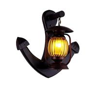 American Country Glass Kerosene Lamp Wall Mount Personality Wooden Vintage Wall Sconce Lighting Classic Mediterranean Boat Anchor Solid Wood Retro Wall Lamp Lantern E27 E