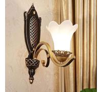 American Country Indoor Lighting Sconce Wall Lamp Guest Room Corridor Lightings E14 Background Hotel Bedroom Bedside Wall Sconce European Retro Iron Metal Milk White Petal Glass Wall Light