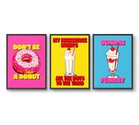 American Diner - Lot de 3 impressions - Milkshake, Fast Food - Décoration de cuisine moderne - Illustration d'art de dîner américain - Typographie - Idée cadeau - Mat d'archivage - A3 (encadré) - 42 x