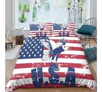 American eagle Parure de Lit Résistante Microfibre résistante 3 Pièces 3D Effet Patriotic graphic design Linge de Lit avec Taie d'oreiller Hypoallergique for Garçons Adolescents Single（140x200cm）