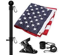 American Flag and Flag Pole for House Outside, 5ft Heavy Duty Flag Poles Kit with 3x5 Embroidered USA Flag, Tangle Free Steel Black Flag Pole with Bracket for Residential, Commercial, Outdoors Garden