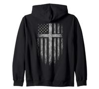 American Flag Christian Cross Patriotic Faith (on Back) Sweat à Capuche
