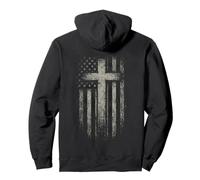 American Flag Christian Cross Patriotic Faith (on Back) Sweat à Capuche