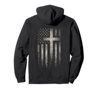 American Flag Christian Cross Patriotic Faith (on Back) Sweat à Capuche