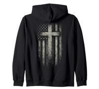 American Flag Christian Cross Patriotic Faith (on Back) Sweat à Capuche