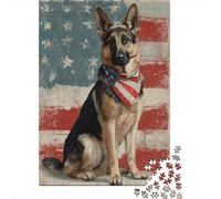 American Flag German Shepherd Puzzle 1000 Pièces Educa Jouet en Bois Cadeau Unique Décoration Intérieure Jeu Éducatif Challenge Toy pour Adultes Et Enfants À Partir De 12 Ans 52x38cm/1000pcs