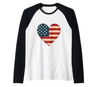 American Flag Heart Distressed Vintage USA Patriotic Fourth Manche Raglan