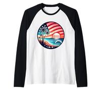 American Flag Palm Trees USA Patriotic 4th of July Summer Manche Raglan