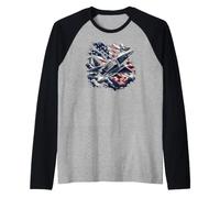 American Flag Patriotic Airplane Plane US Independence Day Manche Raglan