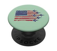 American Flag Patriotic Fighter Jet Airplane Flyover 4th PopSockets PopGrip Adhésif