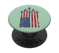 American Flag Patriotic Fighter Jet Airplane Flyover 4th PopSockets PopGrip Adhésif