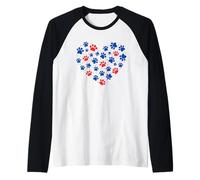 American Flag Paw Print Heart Patriotic 4th of July Dog Love Manche Raglan