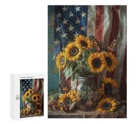 American Flag Sunflower Bouquet-2 Puzzle 1000 Pièces Educa Jouet en Bois Cadeau Unique Décoration Intérieure Jeu Éducatif Challenge Toy Adultes Et Enfants À Partir De 14 Ans 300 PCS