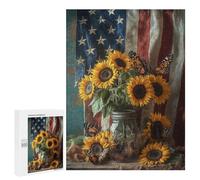 American Flag Sunflower Bouquet-2 Puzzle 1000 Pièces Educa Jouet en Bois Cadeau Unique Décoration Intérieure Jeu Éducatif Challenge Toy Adultes Et Enfants À Partir De 14 Ans 500 PCS