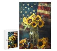 American Flag Sunflowers Bouquet Puzzle 1000 Pièces Educa Jouet en Bois Cadeau Unique Décoration Intérieure Jeu Éducatif Challenge Toy Adultes Et Enfants À Partir De 14 Ans 1000 PCS