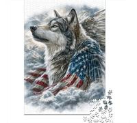 American Flag Wolf Art Print Puzzles 1000 Pieces Cadeau Unique Jeu Éducatif Défi Jouet À De Qualité Supérieure Peinture Art pour Adultes Enfants 38x26cm/1000pcs
