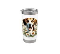 American Foxhound Dog Summer Daisy Wildflowers Illustration Gobelet isotherme en acier inoxydable double paroi