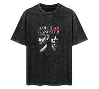 American Gangster Summer Casual Tee Short Sleeve Crew Neck Cotton Tops Unisex Washed Vintage T-Shirt Black XXXL