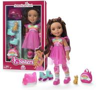 American Girl, AG Sisters Lea Poupée aux Yeux Noisette Cheveux Longs ondulés Bruns avec Reflets Rose Vif 36,8 cm à partir de 4 Ans