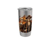 American Gothic Halloween Squelette Couple Drôle Art effrayant Gobelet isotherme en acier inoxydable double paroi