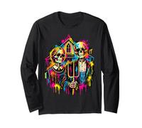 American Gothic Halloween Squelette Couple Drôle Art Effrayant Manche Longue