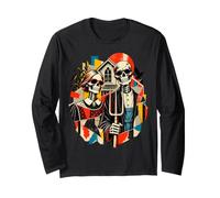 American Gothic Halloween Squelette Couple Drôle Art Effrayant Manche Longue