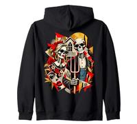 American Gothic Halloween Squelette Couple Drôle Art Effrayant Sweat à Capuche
