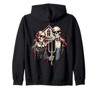 American Gothic Halloween Squelette Couple Drôle Art Effrayant Sweat à Capuche