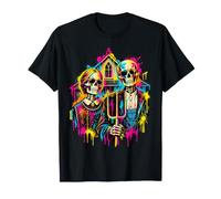 American Gothic Halloween Squelette Couple Drôle Art Effrayant T-Shirt