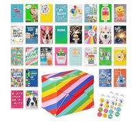 American Greetings Assortiment de 30 cartes d'anniversaire amusantes en papier recyclé avec enveloppes, sceaux et boîte de rangement (graphiques amusants)