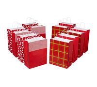 American Greetings Lot de 12 grands sacs cadeaux rouges à rayures, pois et carreaux 33 cm