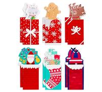 American Greetings Lot de 12 porte-cartes cadeaux de Noël, bonhomme en pain d'épices, Père Noël et cadeaux