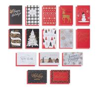 American Greetings Lot de 15 cartes de Noël avec enveloppes, motifs traditionnels rouges, noirs, blancs et dorés