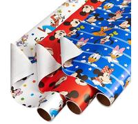 American Greetings Lot de 3 rouleaux de papier cadeau Disney avec quadrillage pour anniversaire d'enfant, fête prénatale, motifs Mickey, Minnie, Pluton et pois, 76,2 cm x 4,3 m, 9,8 m²