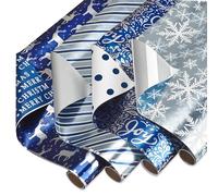 American Greetings Lot de 4 rouleaux de papier cadeau de 80 m² (rayures bleues et blanches) pour Noël, Hanoukka et toutes les fêtes (4 rouleaux de 76,2 cm x 2,4 m)