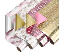 American Greetings Lot de 4 rouleaux de papier cadeau doré (étoiles) pour Noël, Hanoukka et toutes les fêtes (4 rouleaux de 76,2 cm x 2,4 m)