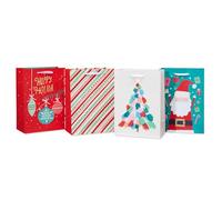American Greetings Lot de 4 sacs cadeaux de Noël de taille moyenne, 25,4 cm, arbres, beignets et bonhomme de neige