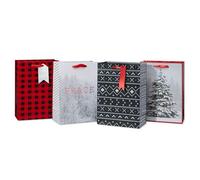 American Greetings Lot de 4 sacs cadeaux de Noël de taille moyenne de 25,4 cm, motifs de pulls et arbres enneigés