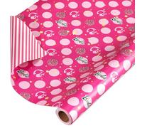 American Greetings Papier cadeau réversible Barbie pour anniversaires et toutes les occasions, étoiles, pois et rayures (1 rouleau, 76,2 cm x 9,1 m)