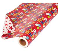 American Greetings Papier cadeau réversible pour anniversaires, inscription « Happy Birthday » et étoiles (1 grand rouleau, 76,2 cm x 21,3 m)