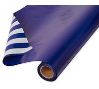 American Greetings Rouleau de papier cadeau réversible Jumbo pour remise de diplôme, anniversaires et toutes les occasions, bleu marine et rayures (1 rouleau, 1,5 m²)