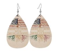 American Grown With Mexican Teardrop Leather Earrings Ladies Print Pendant with Hook Fashion Vintage Party Daily Wear, taille unique, Cuir