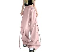 American Hot Girl Pantalon d'été polyvalent pour femme - Design ample - Pantalon à jambes larges - Pantalon Hip Hop Streetwear - Pantalon Y2k - Jambe large - Poches - Coutures grunge - Jean étoile