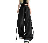 American Hot Girl Pantalon d'été polyvalent pour femmes - Design ample - Pantalon à jambes larges - Pantalon Hip Hop Streetwear - Pantalon Femmes Y2k - Jambes larges - Jean Denim - Poches - Coutures