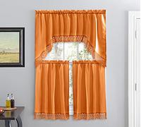 American Linen Rideaux Café pour Cuisine Salle de Bain Rideaux avec cantonnière Bordure en Dentelle brodée (Orange)