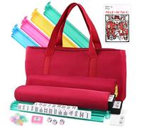 American Mahjong Tile Set - 166 carreaux blancs, 4 supports de couleur tout-en-un avec poussoirs, 3 dés, sac de transport rouge portable - Ensemble complet de jeu de mahjong