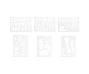 American Metalcraft SECSTN5 Lot de pochoirs transparents pour signalisation de restaurant, formes et lettres assorties