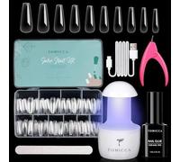 American Nail Capsule Kit, 500 Pieces Long Ballerina Nail Caps, Portable Uv Lamp And 15 Ml Glue False Nails, Full Kit